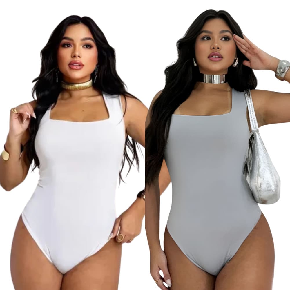 Kit 2 Body Feminino Suplex de Alça Larga com Decote Quadrado Casual Elegante Bory Modelagem e Qualidade