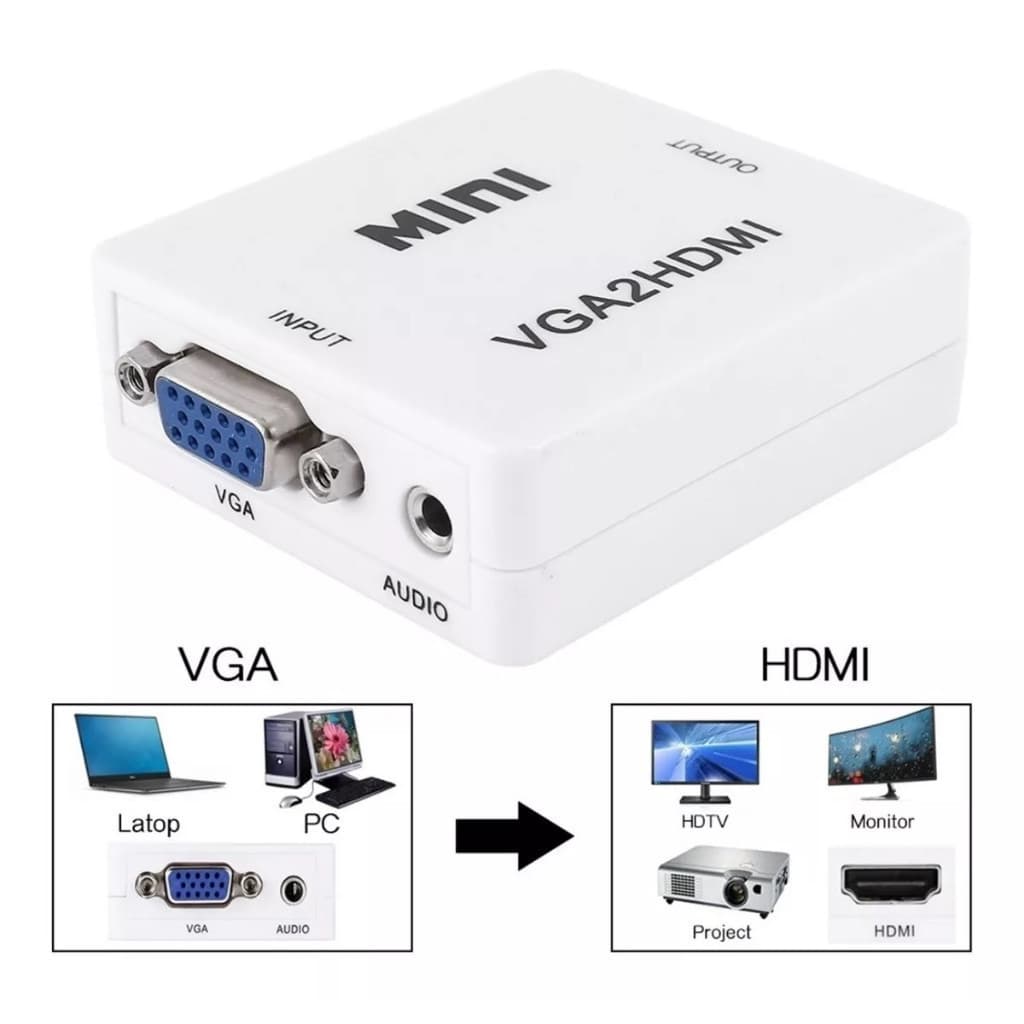 Conversor Vga Para Hdmi Adaptador C/ Som Áudio Full Hd 1080p