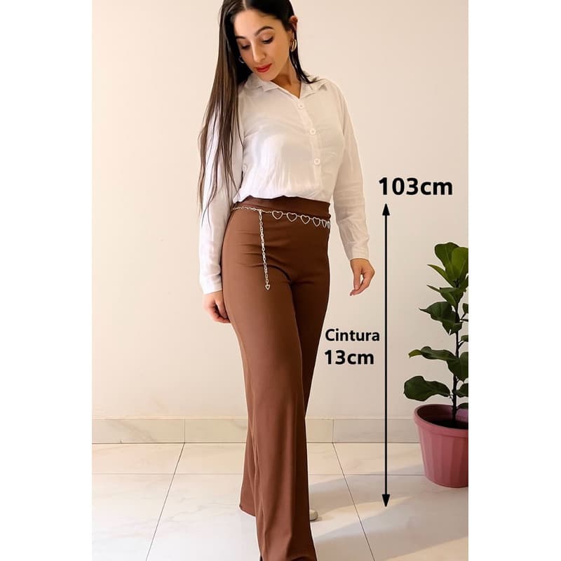 Calça Flare Bailarina Social Canelada Cintura Alta Premium Ribana