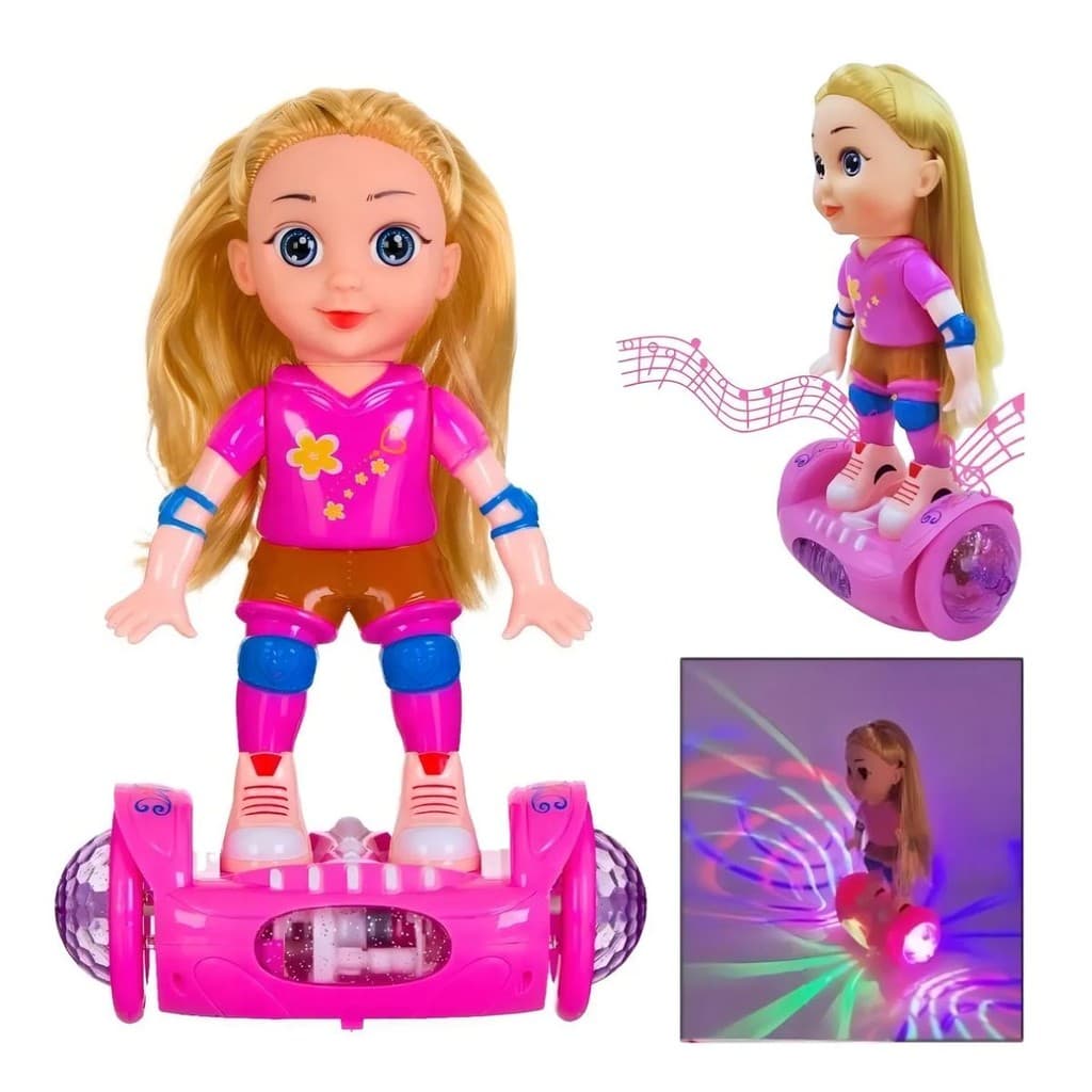 Boneca Giratória Hoverboard Musical Som Luzes Eletrônicas
