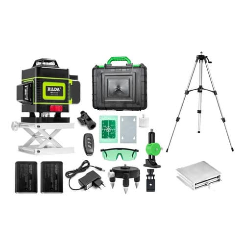 Nível Laser 16 Linhas Hilda 2 Baterias Maleta + Tripé Alumínio 1,5m 360 graus Esquadro Pr