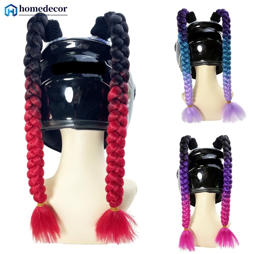 Homedecoração 2 Pçs Capacete Da Motocicleta Dupla Trança Tranças Decoração Mulher Peruca Para Capacetes De Moto Torção R