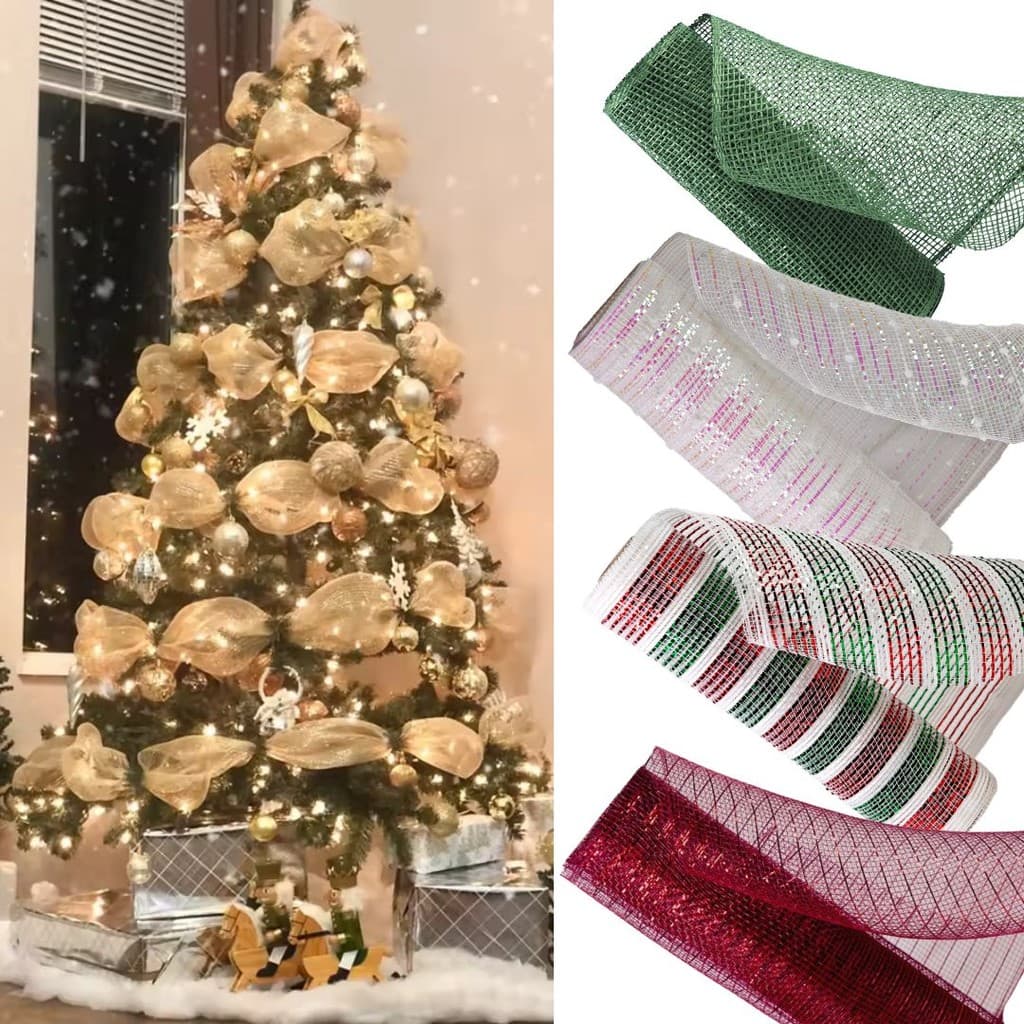 Fita de Natal Larga Tela Decorativa Tule Trançado Premium 25cm x 5 metros Verde, Candy, Furta Cor e Bordô