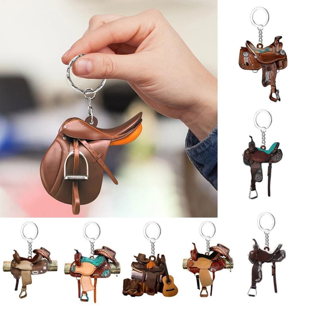 Cavalo Sela Decoração Do Carro 2D Ocidental Rústico Cowboy Charme Chaveiro Acessórios Interiores cupionbr