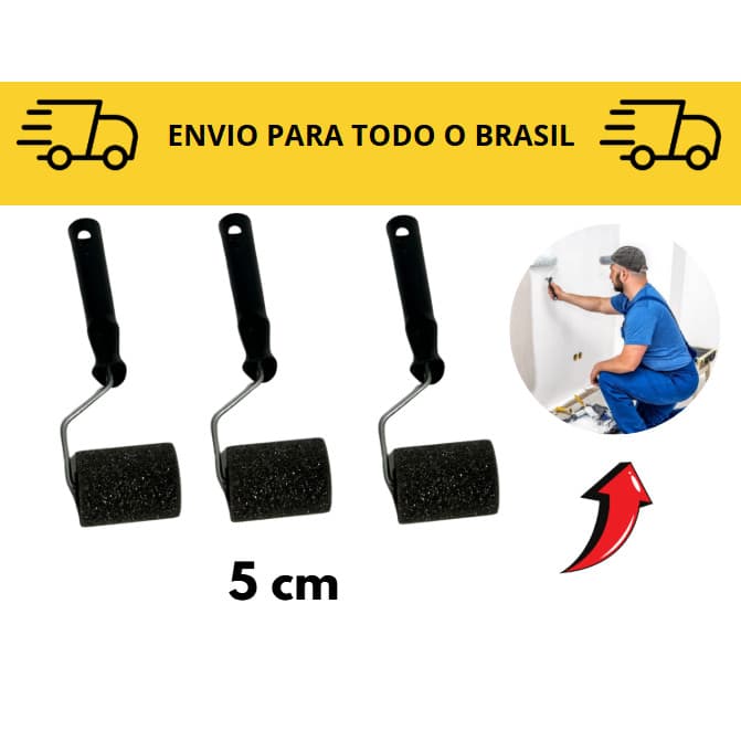 3 Rolos para pintura Esponja 5cm / rolo de pintura com cabo / acabamento pintura