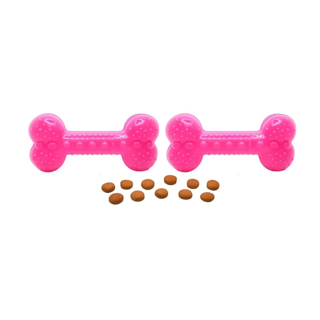 Kit 2 Osso Petisco Interativo Pink Neon Borracha Flexível Seguro para Cães