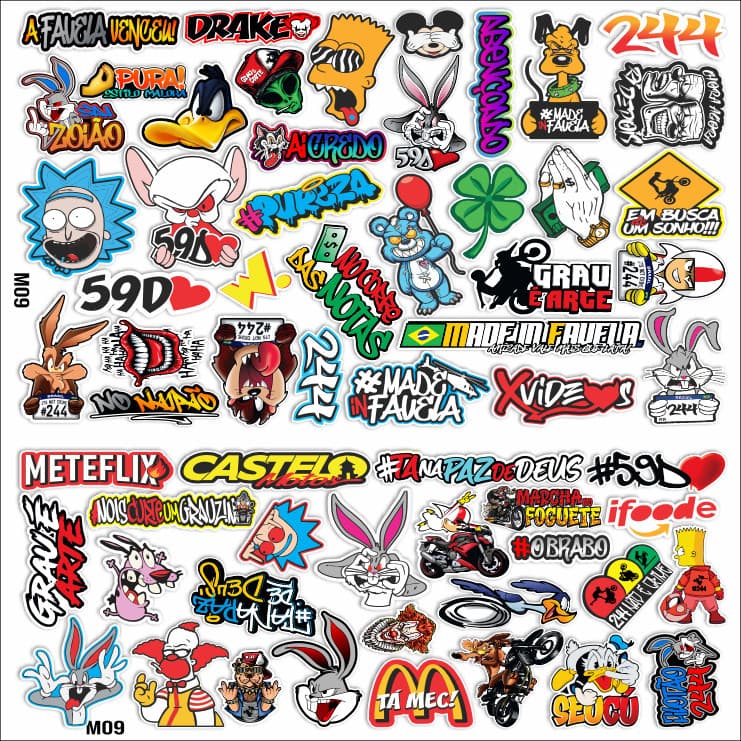 Cartela de adesivos 61 unidades - para Bike Carro Moto Capacete impreshow M09
