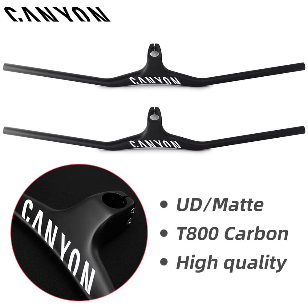 CANYON Guiador Integrado De Fibra De Carbono Completo Para Mountain Bike Preto Pintado Riser Com Haste , Brilhante/Fosco