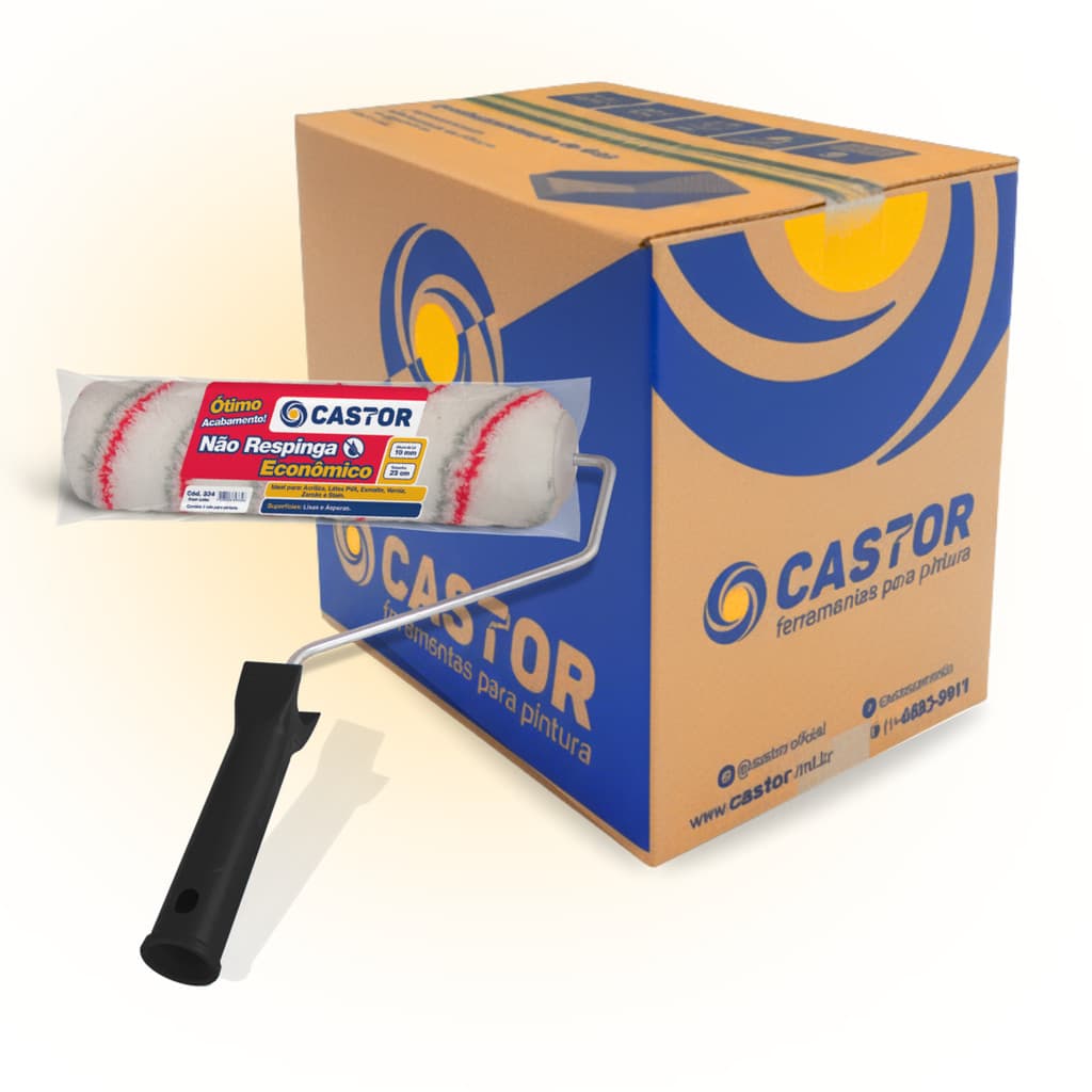 Caixa c/ 12 Rolos para Pintura Não Respinga 10MMx23cm c/cabo - Castor