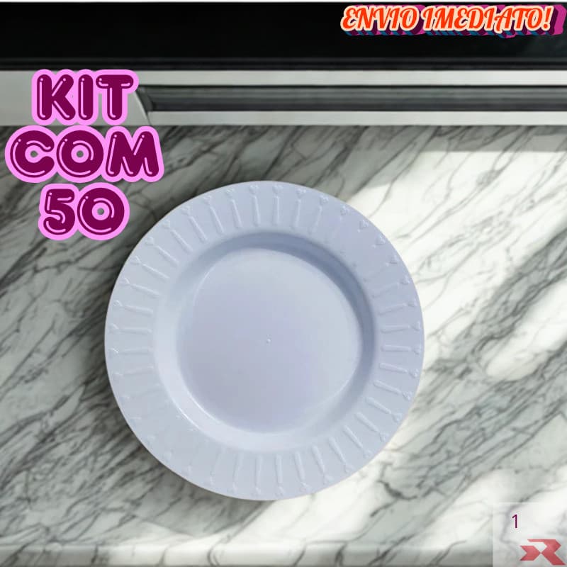 kit 50 prato Elegance fundo Branco Plástico Porções Petisco Bares Festas Lanchonetes casa Churrasco.
