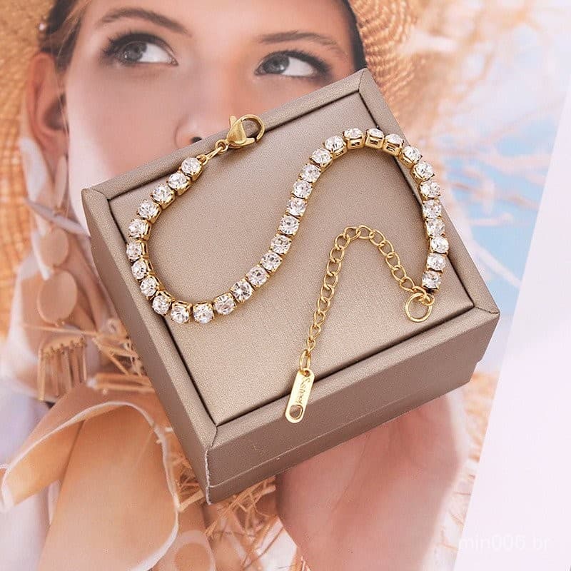 Nova pulseira de aço inoxidável com diamantes, pulseira de micro zircônia com múltiplas fileiras de diamantes
