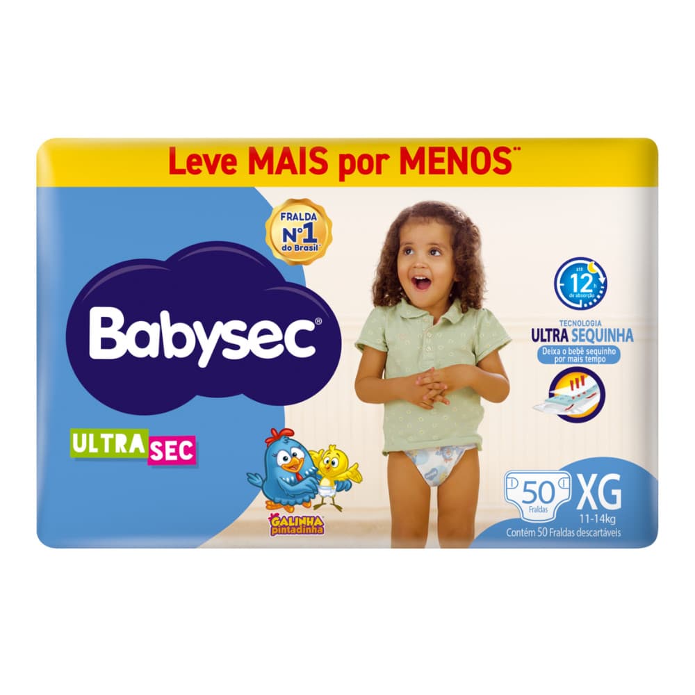 Fralda  Econômica BabySec Hiper XG c/ 50 uni- Ultrasec Galinha Pintadinha Leve Mais Pague Menos