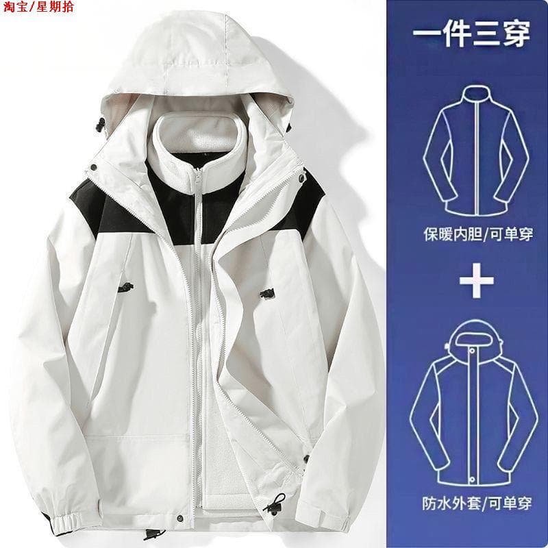 Street Wear ao ar livre impermeável respirável dois-em-um contraste cor casal jaqueta outono inverno quente destacável j