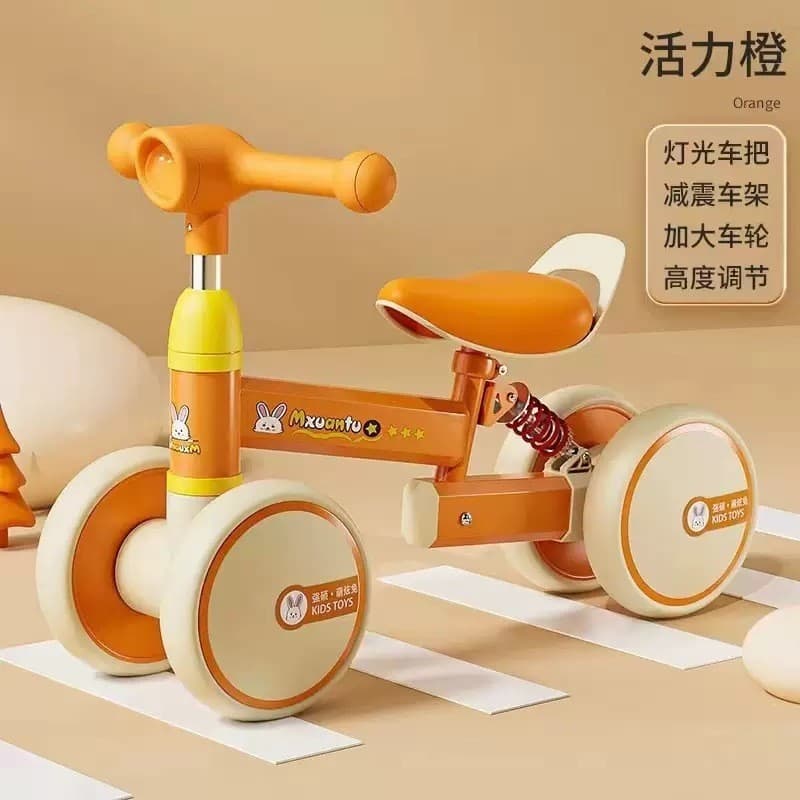 Scooter infantil com absorção de choque, scooter de quatro rodas, sem pedais, meninos de 1 a 3 anos