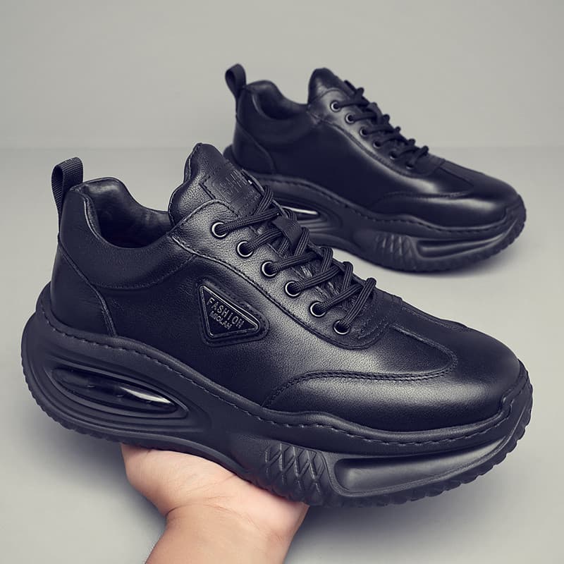 Sapatos masculinos de couro de camada superior de verão, sola grossa, almofada de ar aumentada, sapatos papai, couro gen