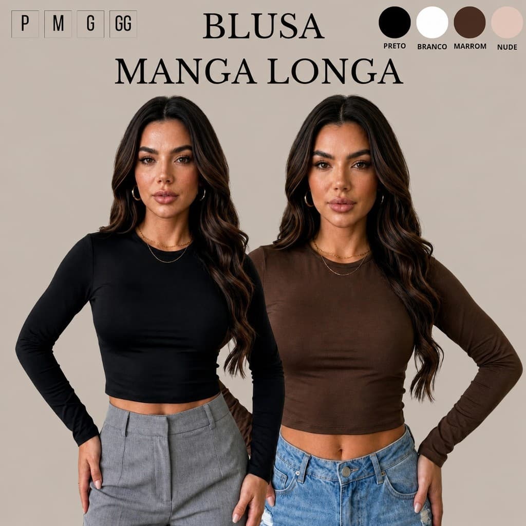 KIT 2 Blusa/ BabyTee Feminina Manga Longa Suplex Premium Slim Segunda Pele Elegante Gola Redonda