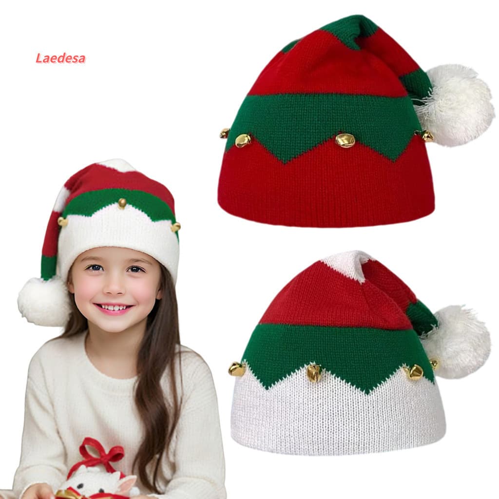 Christmas Hat with Bells Attractive Accessory Festive Santa Red Green Patchwork Design for Daily Party Wear Southeast As