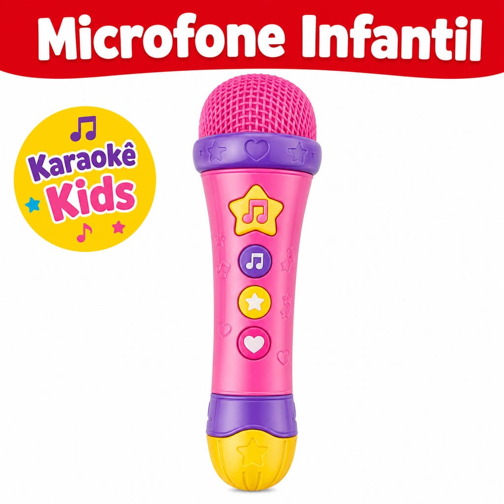 Microfone Infantil Musical Colorido Brinquedo Karaokê Sai Voz Som Criança Menina