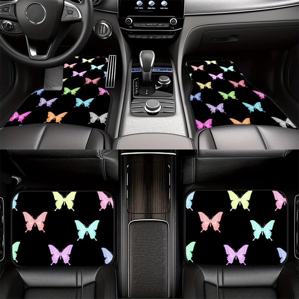 4 unidades. Tapetes de pés de carro com Design impresso em estilo borboleta pintado, adequados para todos os tipos de mo