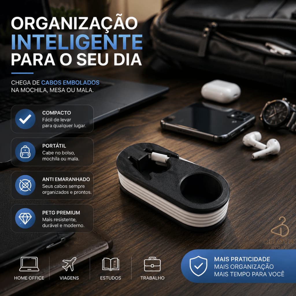 Organizador de Cabos Portátil Compacto Para Mesa Mochila e Viagens