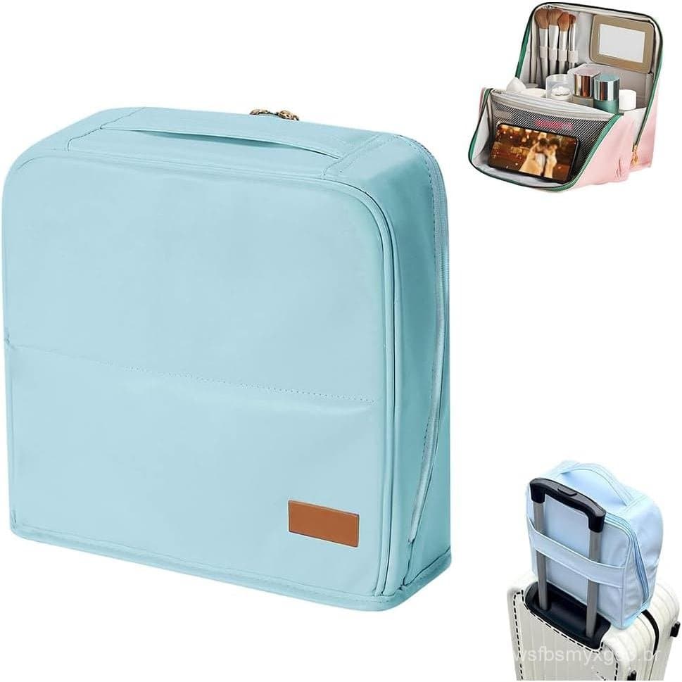Bolsa de Maquiagem Vertical de Couro com Compartimentos, Bolsas de Maquiagem para Viagem, Organizador Cosmético Portátil