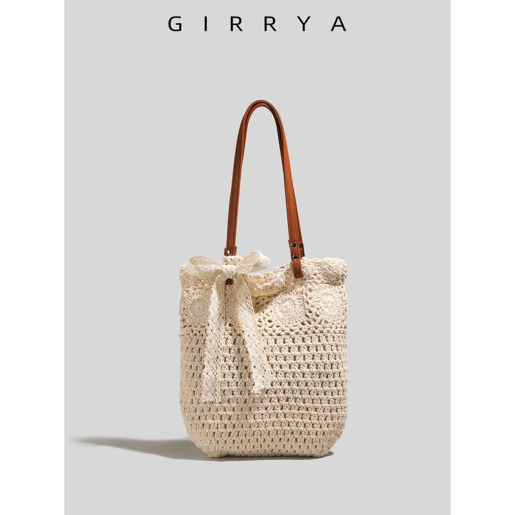 GIRRYA verão Mori Seaside palha saco feminino 2026 novo estilo férias estilo tecido sacola Casual praia saco