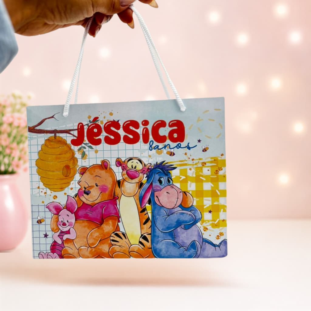 Sacolinha Personalizada Ursinho Pool com Nome | Lembrancinha Infantil para Festas  | PEGUE E MONTE