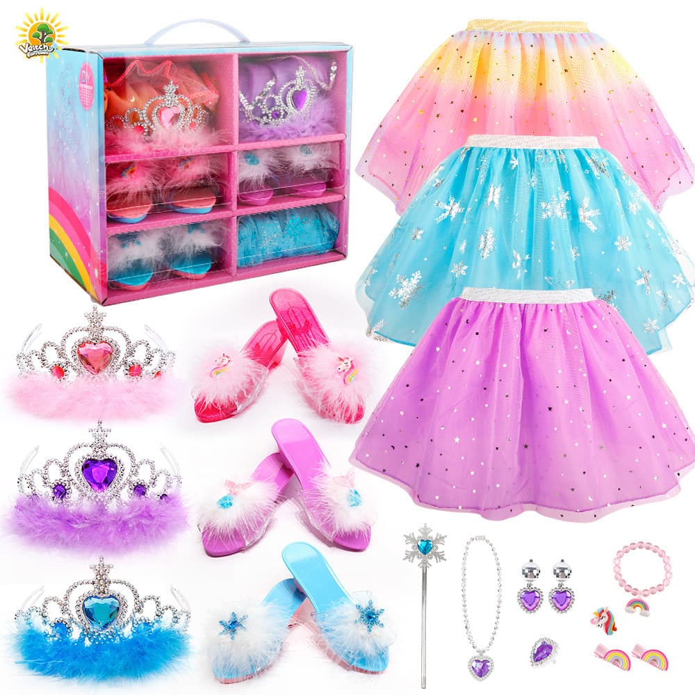 Diversos brinquedos para meninas, acessórios de simulação de princesas para crianças, brinquedos de vestir e de faz de c