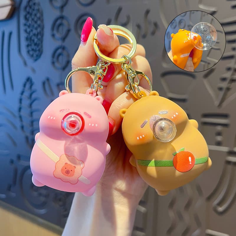 Desenhos animados Me assustar soprando bolha descompressão chaveiro mochila pingente casal carro chaveiro pingente peque