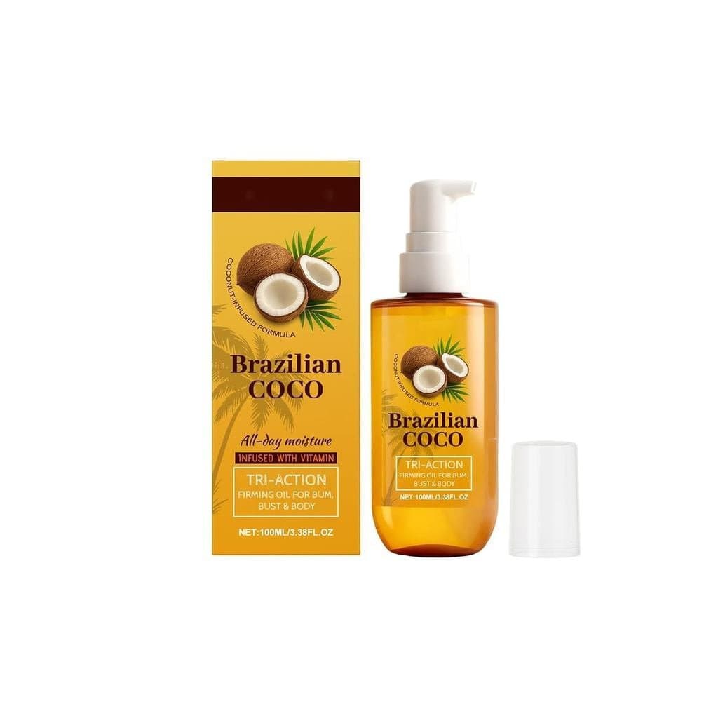 Óleo Firmador Tri-Action de Coco Brasileiro para Bumbum, Busto e Corpo, com Coco e Vitaminas, Hidratação Durante Todo o