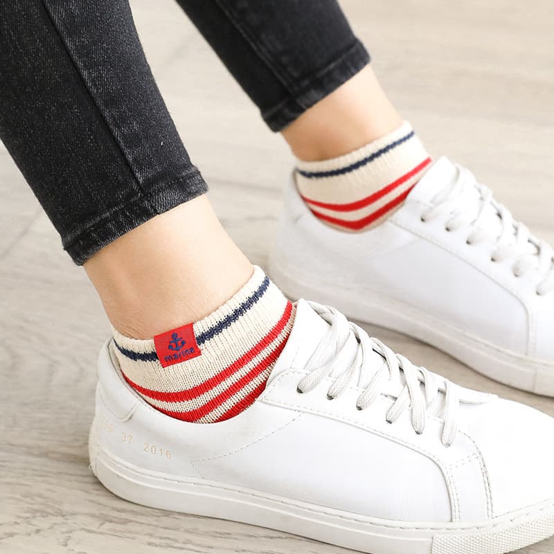 Meias curtas femininas de cano baixo puro algodão estilo Preppy listras coreano bonito linha grossa âncora primavera out