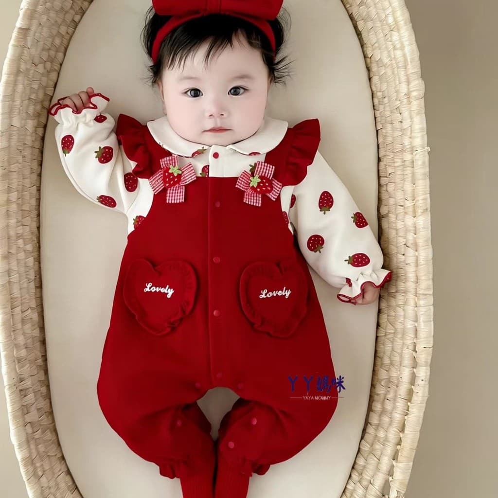 Bebê mês cheio macacão primavera outono roupas de algodão puro festivo cem dias banquete vestido um ano de idade bonito