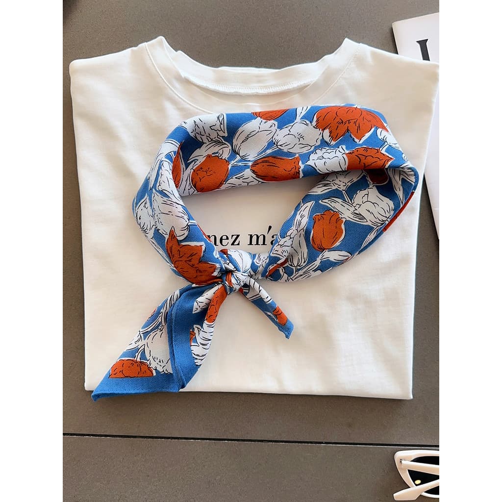 Elegante tulipa algodão linho impressão Commuter lenço quadrado gravata cintura lenço de seda feminino primavera verão n