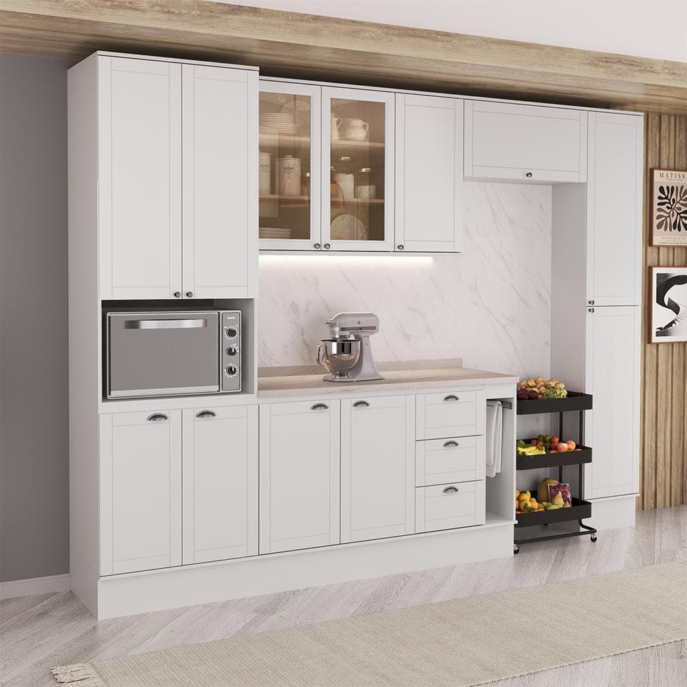 Armário de Cozinha Completa com Balcão Milla Stellar Carraro Branco