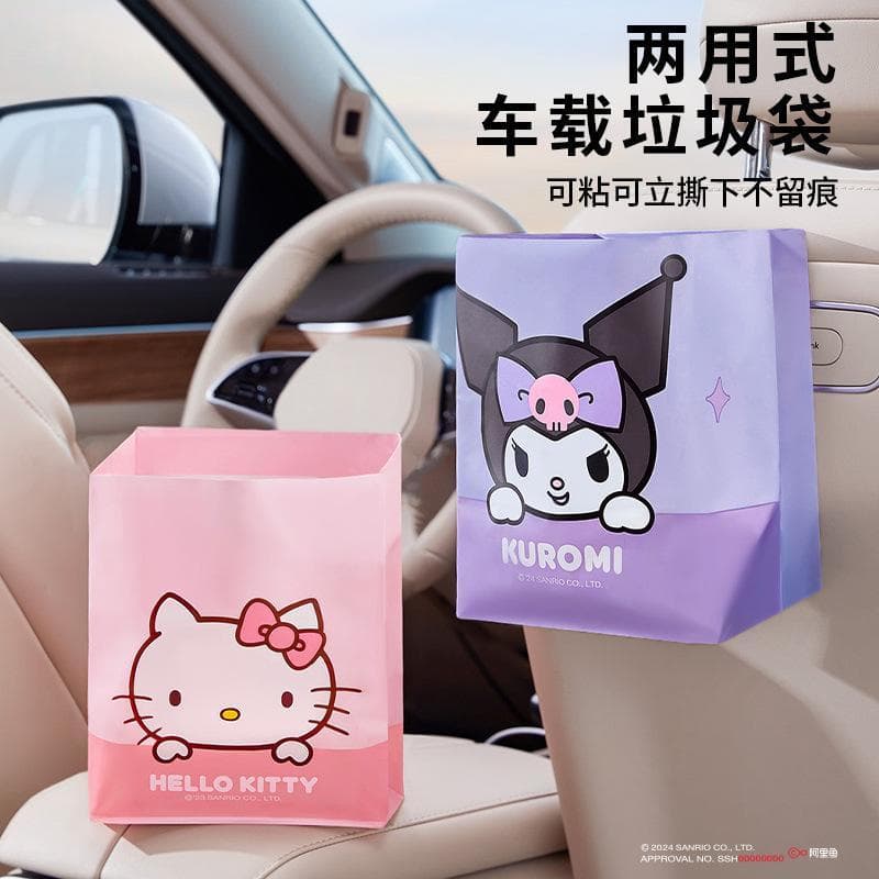 Sanrio Kuromi Saco de lixo de carro pegajoso bonito desenho animado saco de plástico à prova d'água influenciador Yugui