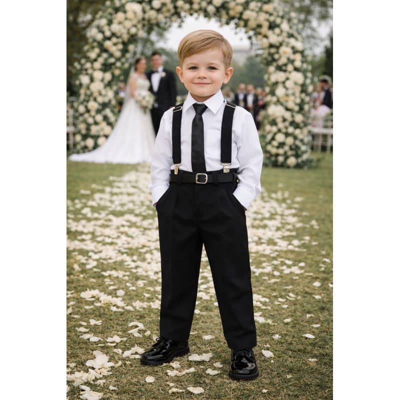 Conjunto infantil menino oxford suspensório e gravata festa luxo noivinho P ao 16 pajem