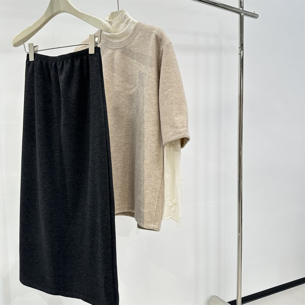 Simples Retro temperamento saia de lã feminina outono inverno cintura alta mais magro olhar cobrir a virilha volta fenda