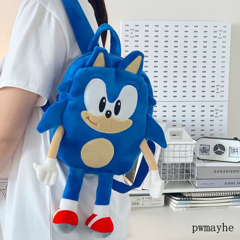 pwm20*24*9cm Mochila Super Sonic em Promoção, Bolsa de Viagem de Pelúcia de Anime, Mochila Escolar Infantil de Pelúcia M