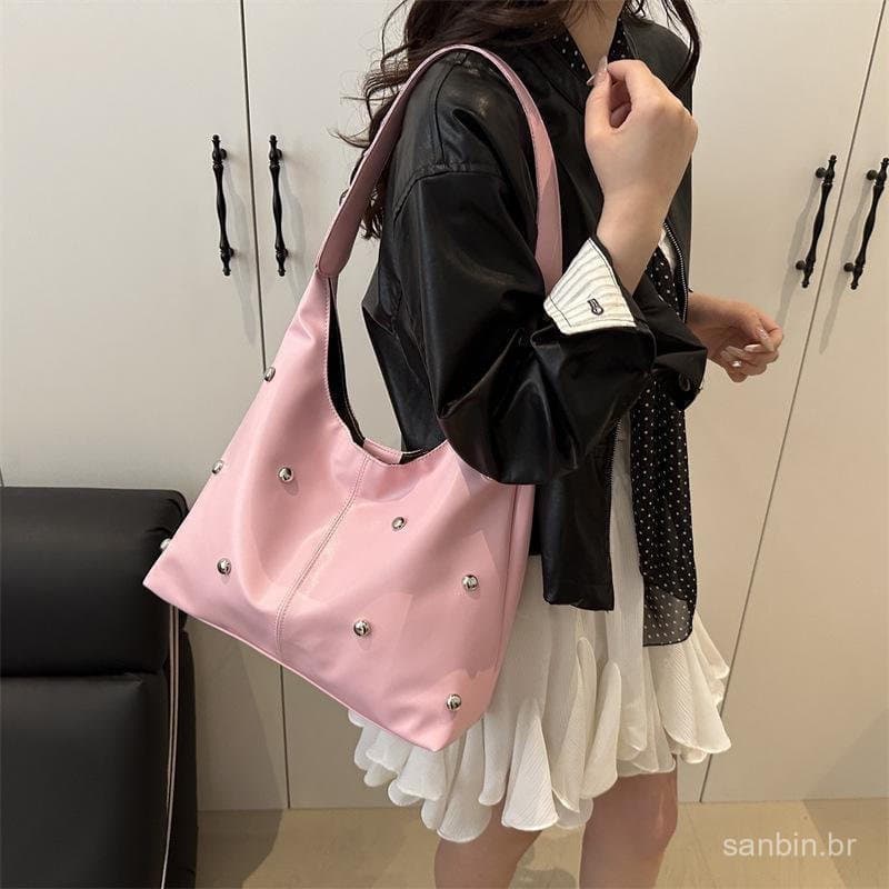 [largeloohg] Moda Versátil Rebite Bolsa De Ombro Simples Elegante Casualmuting Sacola Grande Capacidade Axila Saco Para