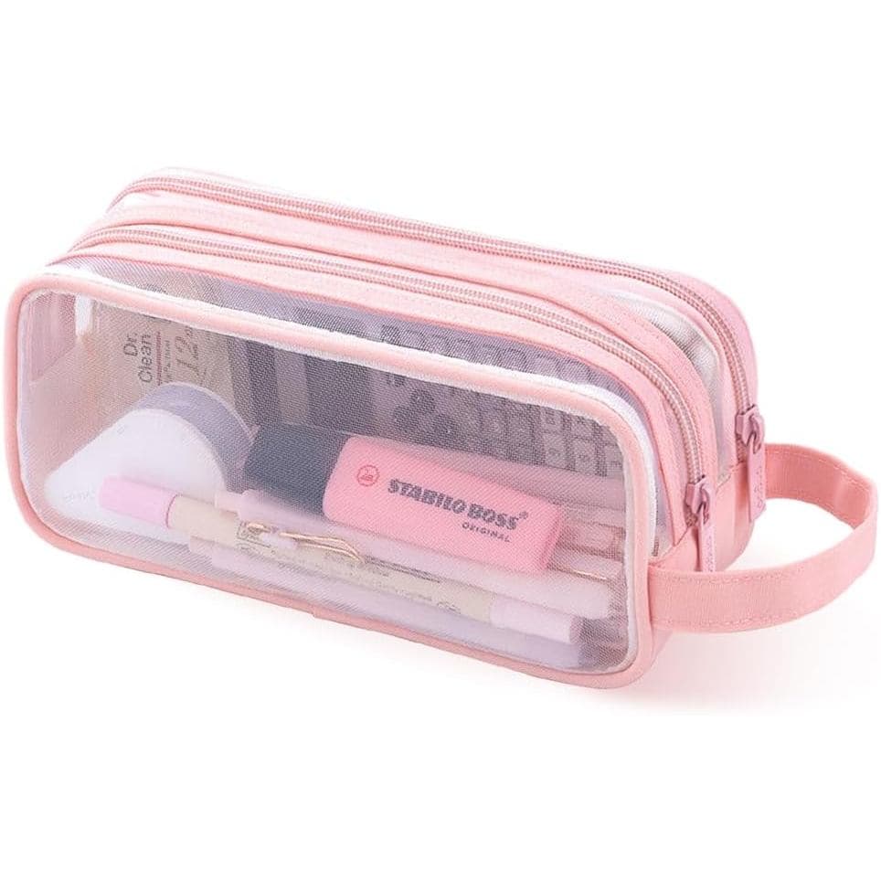 Estojo Transparente Oyachic, Bolsa de Lápis em Malha, Bolsas de Lápis com Zíper Duplo, Caixa de Lápis Transparente para