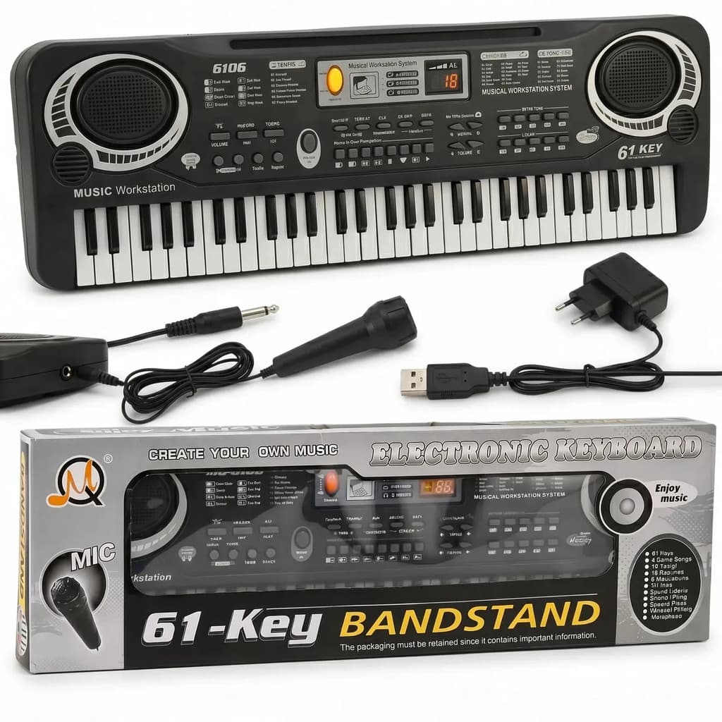 Teclado Musical Infantil 61 Teclas Profissional com Microfone e Fonte Bivolt para Iniciantes