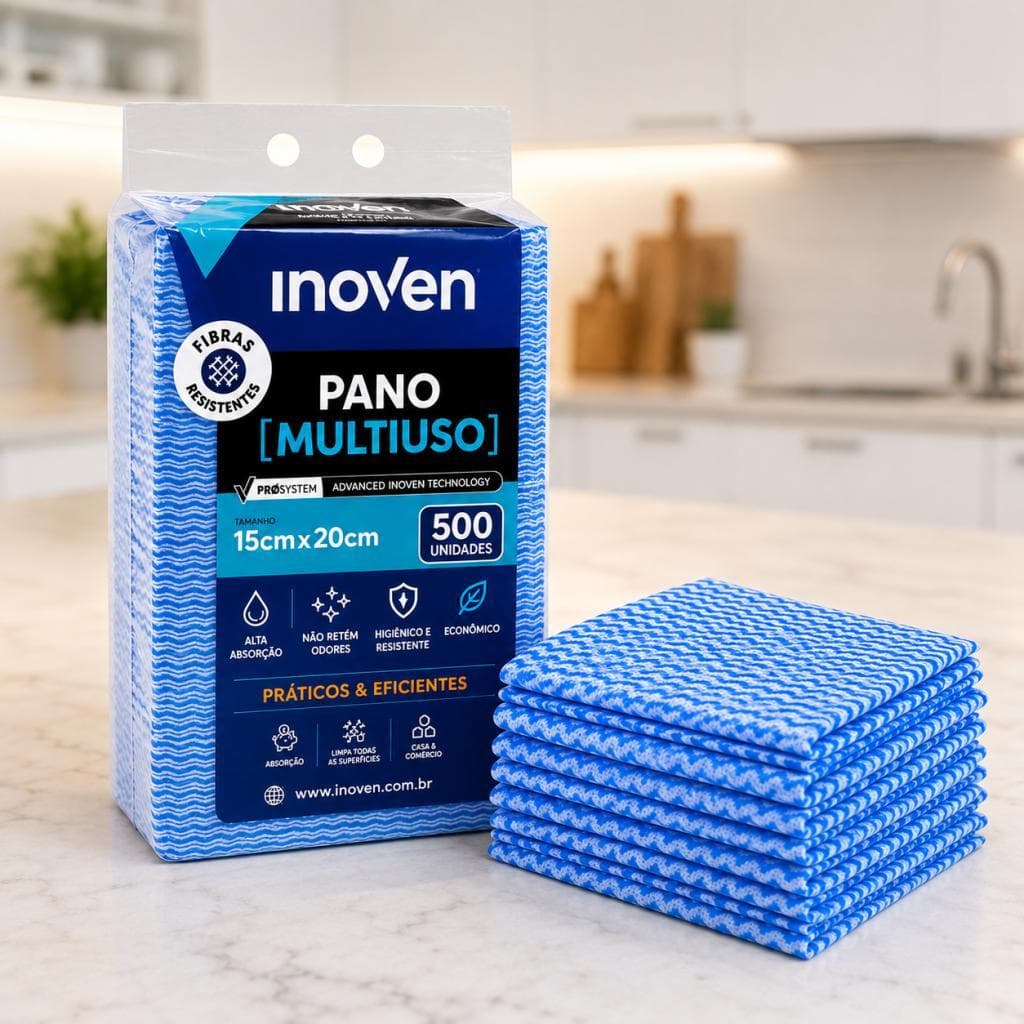 Pano Multiuso Inoven Azul 500 Unidades 15x20cm Limpeza Profissional Cozinha Banheiro Vidros