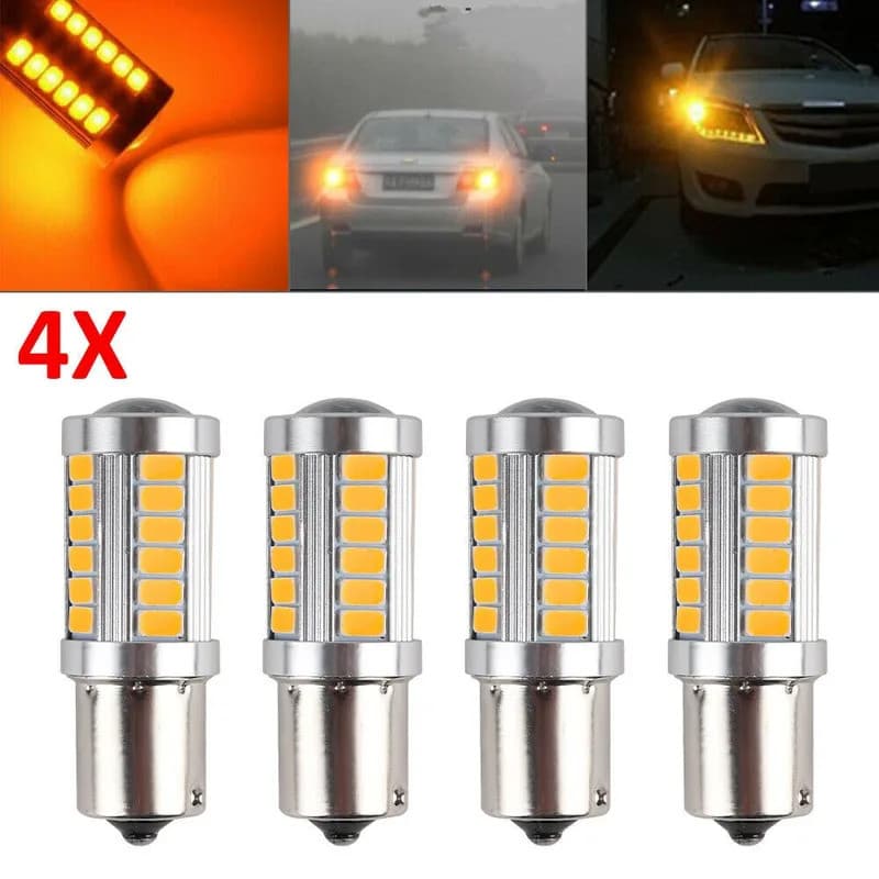 4PCS 33LED 581 BAU15S PY21W Lâmpadas LED para Carro, Luz de Sinalização de Direção 12V, Lâmpadas LED Amarelas de Freio,