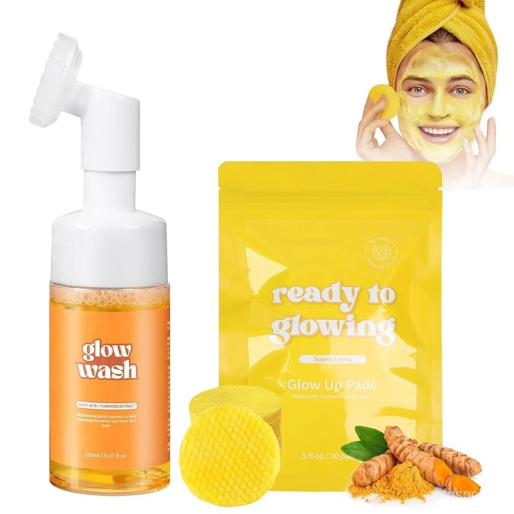 Gel de Limpeza Facial de Cúrcuma + Discos de Limpeza de Cúrcuma, Limpador Facial de Cúrcuma 100% Natural com Escova, Lim