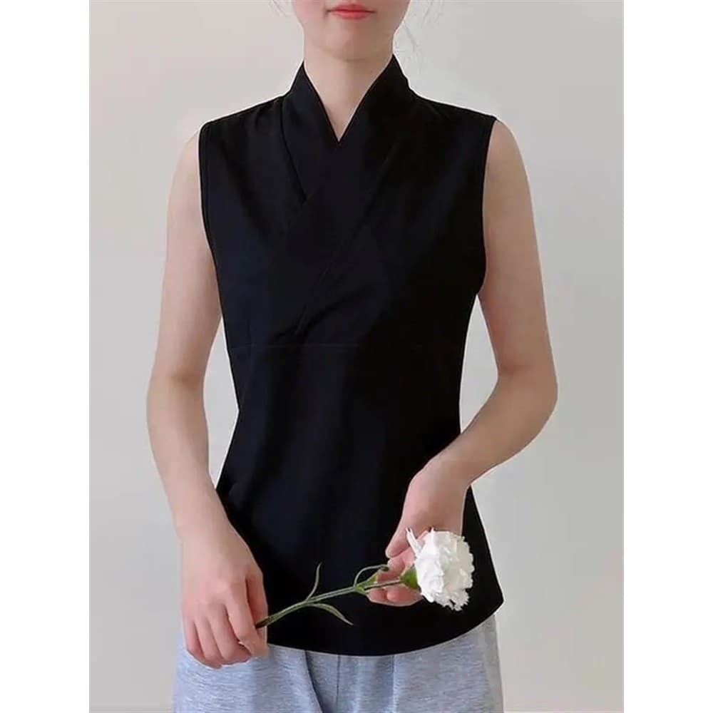 Colete com gola cruzada Hanfu Camisa de fundo sem mangas Estilo antigo Gola intermediária Novo estilo chinês Gola cruzad