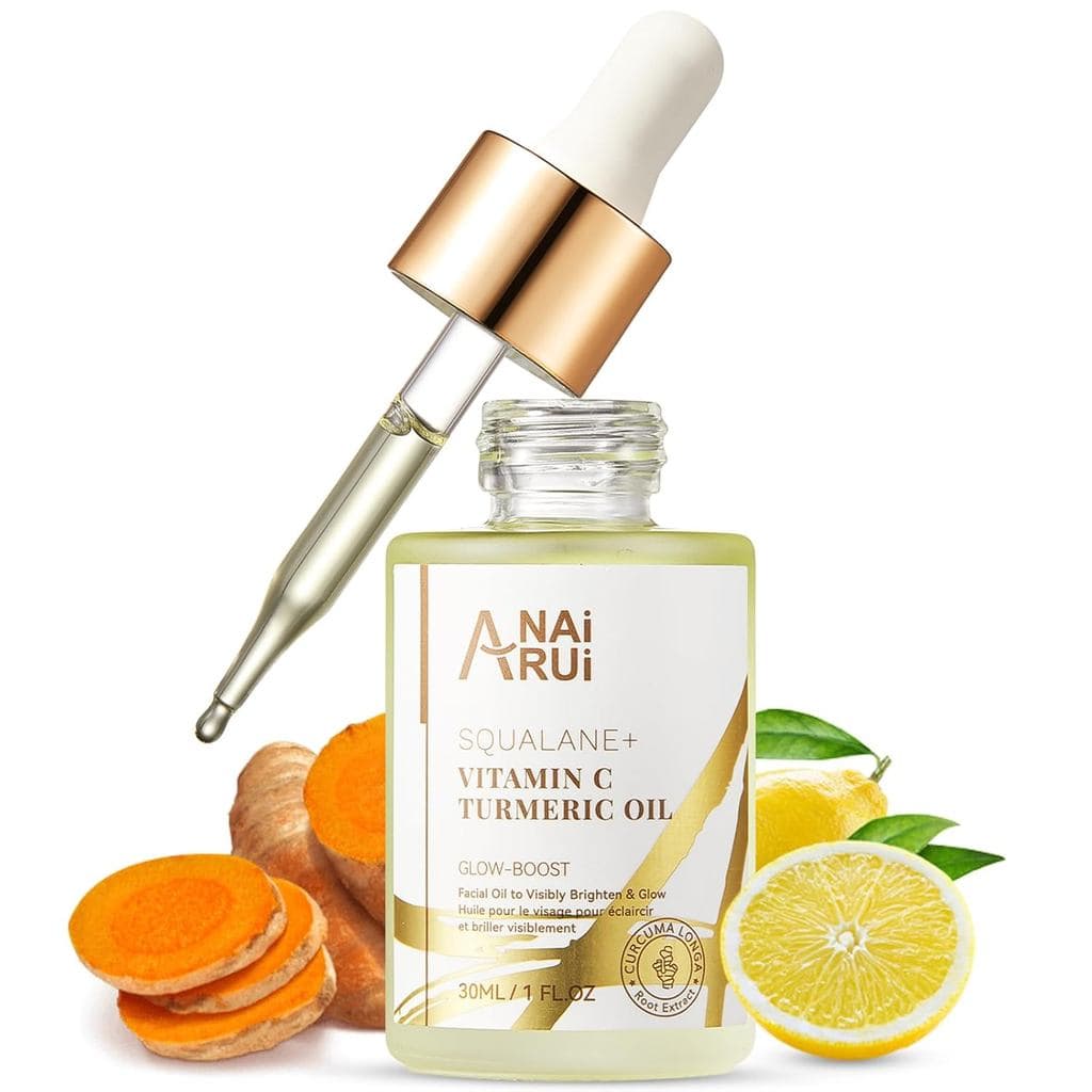 Óleo Facial Hidratante ANAI RUI com Esqualano, Vitamina C e Cúrcuma, Hidrata e Firma a Pele, 1fl.Oz. S0V3