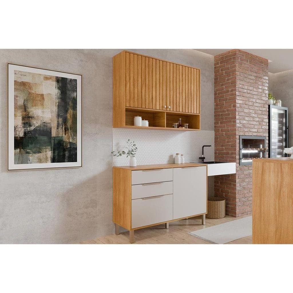 Kit de Cozinha Completa 2 Peças Divina (1Aéreo+1Balcão) C2P44 Freijo/Off White - MGM