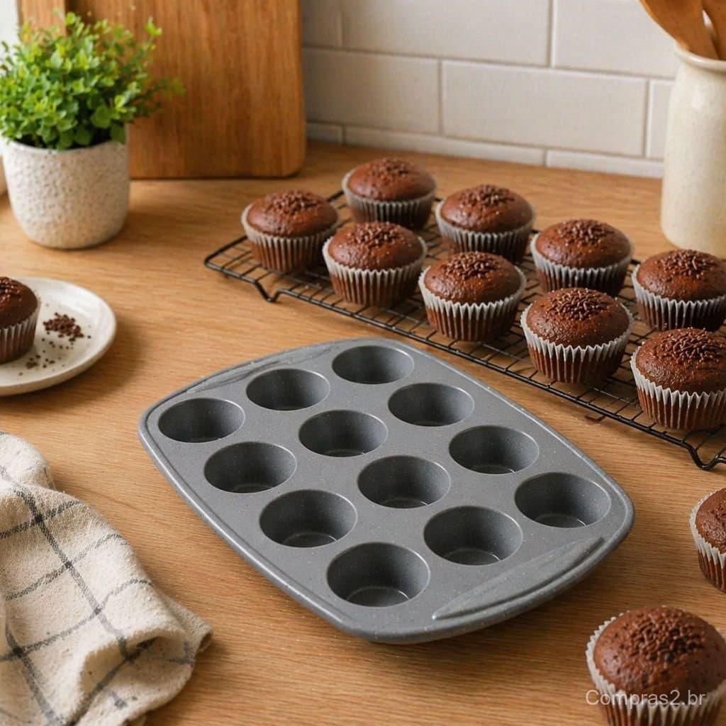 Forma Muffin Cupcake Silicone 12 Divisórias