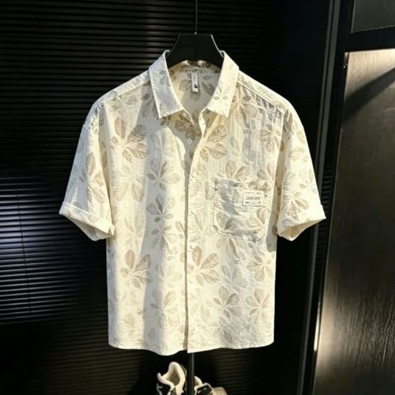 Verão estilo fino rufião bonito camisa de manga curta flor masculina Casual solto impresso bonito Floral lapela camisa