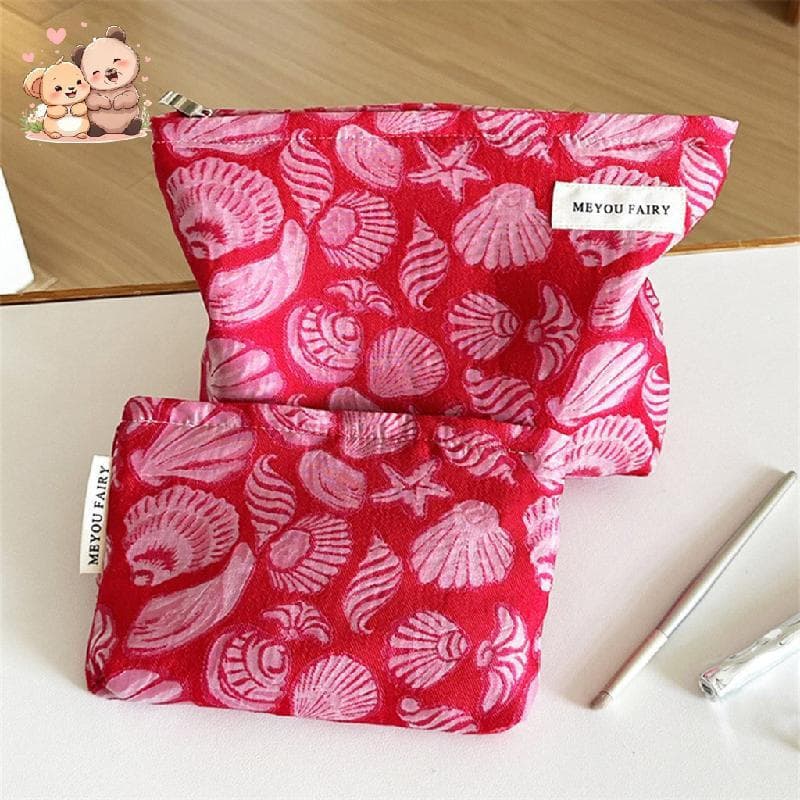 Bolsa De Maquiagem Com Estampa De Concha Estilo Francês , Bolsas Cosméticas Grandes E Pequenas Para Viagem